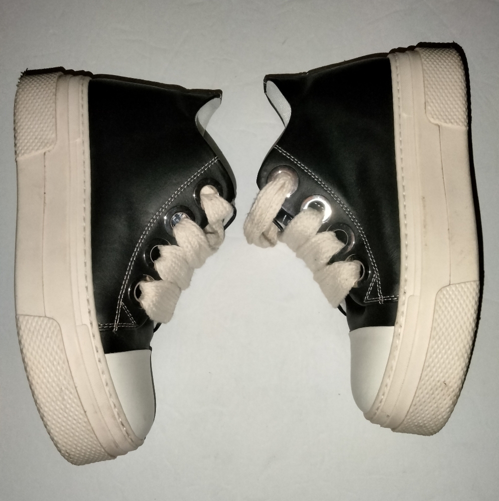 Cristianzerotre (Size 39/8.5-9) Black Leather Calipso 200 Lace Platform Sneakers